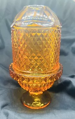 Vintage Viking Glass Diamond Point Amber Fairy Lamp • $55