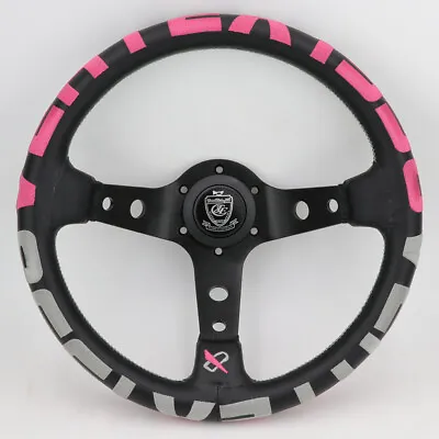 13inch Genuine Leather Deep Dish Racing Steering Wheel With Pink Vertex Logo • $96.80
