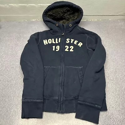 Vintage Hollister Sweatshirt Men's Small Blue Full Zip Hoodie Fur Faux Y2K • $34.99