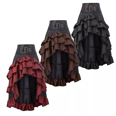 Womens Steampunk Gothic High Low Skirt Victorian Bustle Skirt Ruffl Party Outfit • $10.99