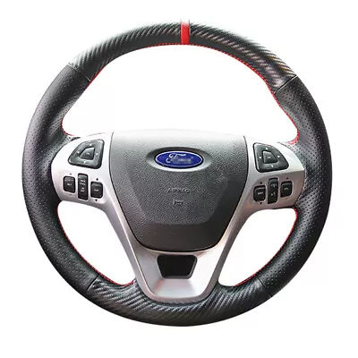 Carbon Fiber&Leather DIY Hand-stitch Car Steering Wheel Cover For Ford Explorer • $64.27