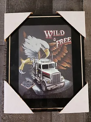 Vintage Foil Art Truckers Only Picture Framed Wild & Free 18 Wheeler 8x10 New! • $25