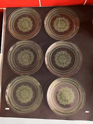 Vintage Chance Glass Plates X6  Green Lace  Design Round 15.5cm • £15