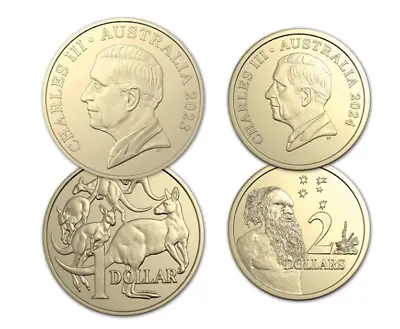 2023 Australia $1 And 2024 $2 Uncirculated Coin - King Charles Effigy • $13.50