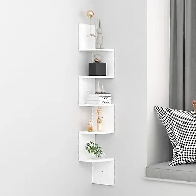 5 Tier Floating Wall Shelves Corner Shelf Storage Wood Display Bookcase Unit UK • £15.49