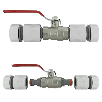 1/2  Garden Hose Pipe In Line Tap Shut Off METAL Valve Fitting With 2 Connectors • £12.49