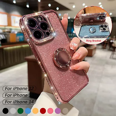 $4.99 • Buy For IPhone 14 Plus 13 Pro Max 12 11 XS XR 8 Bling Glitter Ring Holder Stand Case