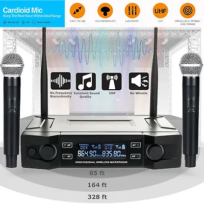 Professional Wireless Microphone System UHF Cordless Dual 2 Channel Handheld Mic • $35.33