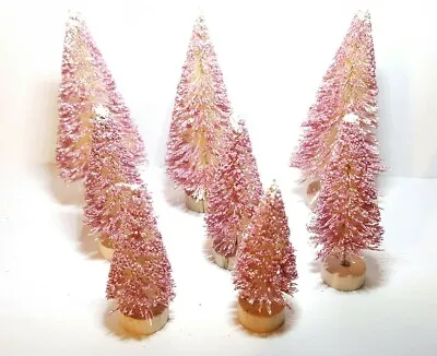 8 Glittery METALLIC PINK Mini Miniature Sisal Bottle Brush Trees • $17.95