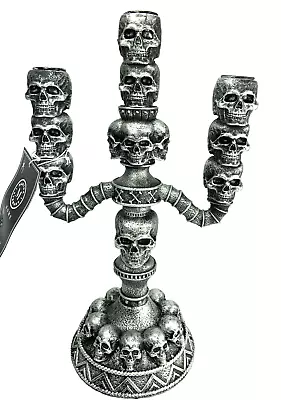 Martha Stewart Skull Candelabra Silver Taper Candle Holder Gothic Decor 12.5  • $22.05