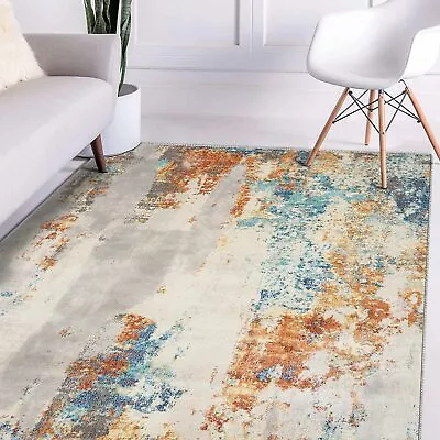 STYLISH AREA RUG: Modern Abstract Carpet Red MultiGreyBeigeBlue Floor Decor. • $108