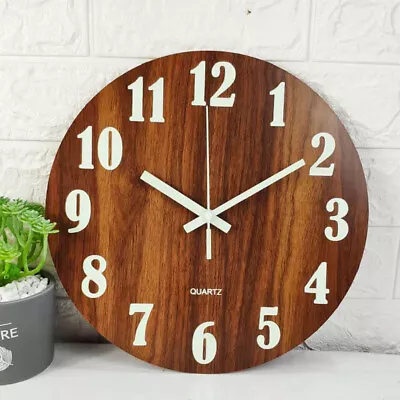 £10.95 • Buy Large 12  Luminous Wall Clocks Wooden Night Glow Quartz Watch Silent Home Decor