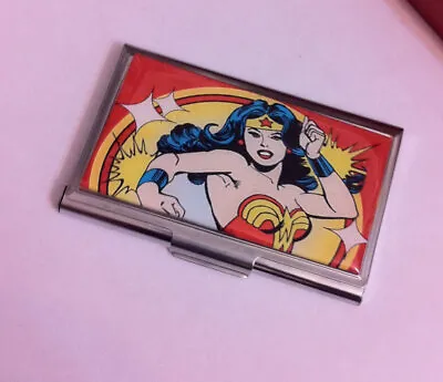 Retro Red Wonder Woman Silver Business Credit Metro Card Holder I.D. Case • $19.99