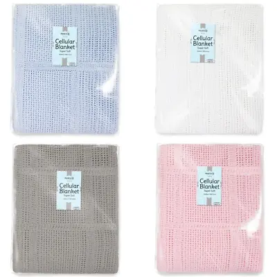 Pack Of 2 X 100% Cotton Baby Cellular Blanket Crib Pram Cot Bed 70x90cm • £8.95