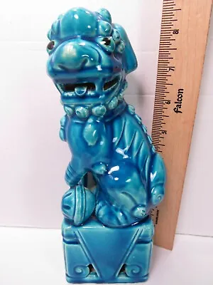 RARE Vtg Chinese Turquoise Blue Glaze FOO DOG LION Dragon Palace Buddhist Figure • $47.97