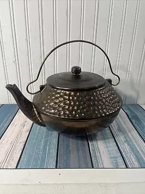 Vintage Mccoy USA #185 Hammered Bronze Ceramic Large Teapot • £33.01