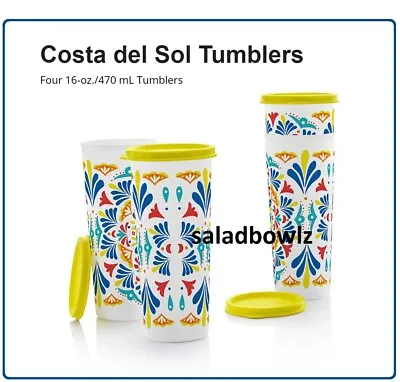 TUPPERWARE New COSTA DEL SOL LARGE TUMBLERS 16 OZ 470mL Set Of 4 With Seals! • $12