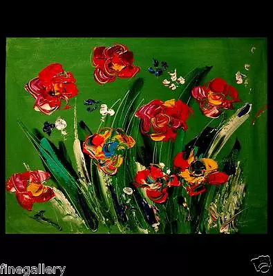 Mark Kazav Flowers On Green Original Oil Painting Handmade NSDBR • $99