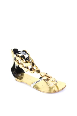 $69.99 • Buy Giuseppe Zanotti Design Women's Disc Detail Zip Flat Sandals Gold Size 39.5