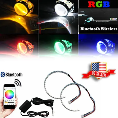 APP Wireless Remote Control RGB LED Demon Eye Halo Ring Headlight Projector Lens • $19.99