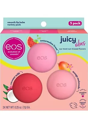 EOS Juicy Vibes Smooth Lip Balm Variety 3 Pack For Sensitive Skin Natural Shea • $14.99