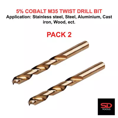 PACK 2 - Premium 5% Cobalt M35 Twist Drill Bit For Stainless Steel Metal Wood • £4.55