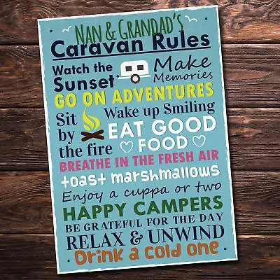 Nan And Grandad Caravan Campervan Rules Travel Holiday Gift Hanging Plaque Gifts • £6.99