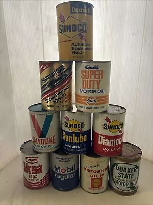 Lot Of 10 Vintage Motor Oil Cans Sunoco Ford Gulf TexacoQuaker State Shell • $20.50