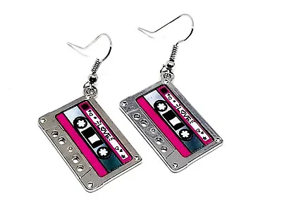 Cassette Tape Earrings Hey DJ 80s 90s Funky Cute Kitsch Retro Cool Fun Novelty  • £4.35