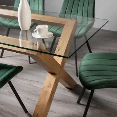 Goya Light Oak Clear Tempered Glass 6 Seater Dining Table • £586