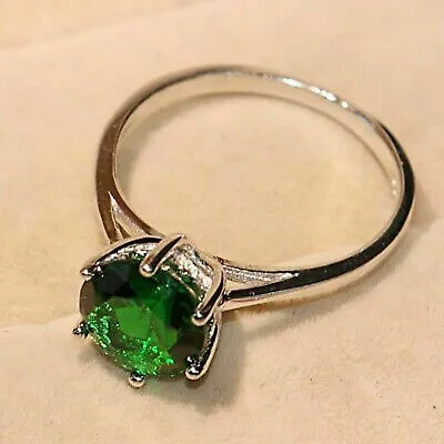 $135.03 • Buy 2.40Ct Round Cut Emerald 14K White Gold Over Wedding Ring Solitaire Lab-Created