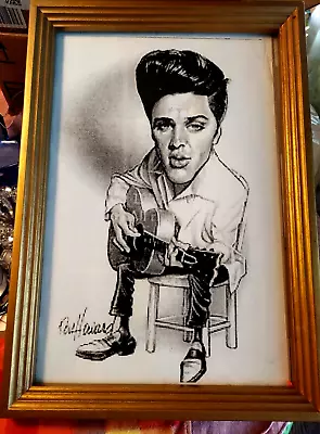 FRAMED PENCIL DRAWING ELVIS PRESLEY PICTURE / SKETCH Playing Guitar~ 18  By 13  • $19.95