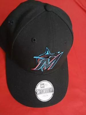 New Era Miami Marlins Black 9forty YOUTH Adjustable Baseball Hat OSFM  • $19.95