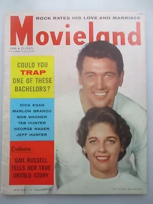 Movieland Magazine - June 1956 Issue - Rock Hudson & WIFE Cover • $7.99