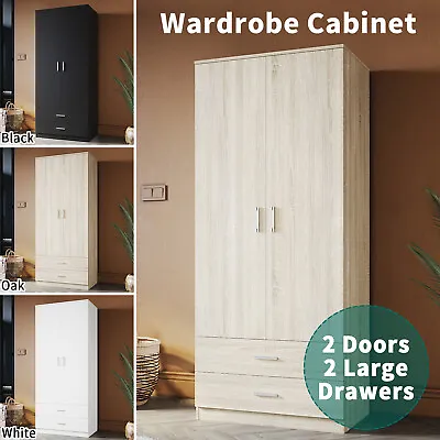 $349.97 • Buy Wooden Wardrobe With Doors And Large Drawers Closet Organiser Bedroom Furniture
