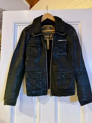 Ladies Superdry Black Leather Jacket - Size Small (AU8) - Excellent Condition • $50