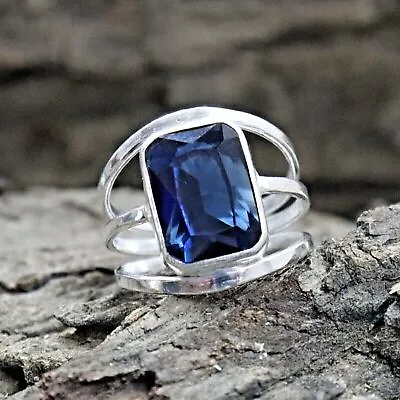 Blue Sapphire Ring 925 Sterling Silver Jewelry Handmade Statement Ring All Size • $18.66
