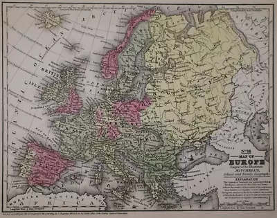 Dated 1839 Mitchell's Atlas Map ~ EUROPE - PRUSSIA SARDINIA BAVARIA GALICIA • $18