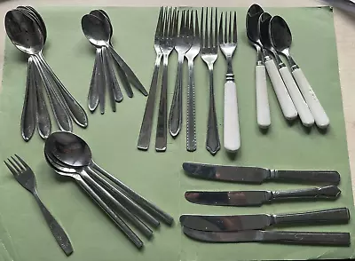 Cutlery Various - 18 Spoons 4 Knives & 7 Forks - Ideal For Camping Caravan Etc • £15