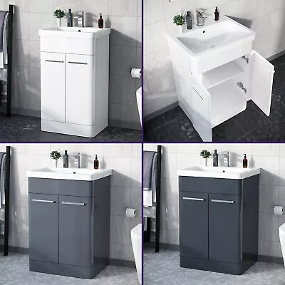 Freestanding Bathroom Basin Vanity Unit Storage High Gloss Ceramic Sink 600/500 • £219.99