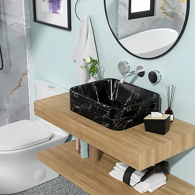 19 X15  Bathroom Sink Marble Pattern Ceramic Rectangular Vessel Sink Bowl • $110.99