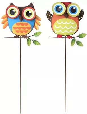 Metal Owl Garden Stake Set Of 2 Indoor Outdoor Owl Decor For Patio Lawn Ornamen • $19.99