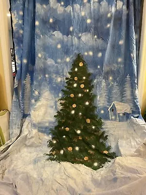 Christmas Winter Scene Hand-Painted Muslin Photo Backdrop Outlet Background • $65