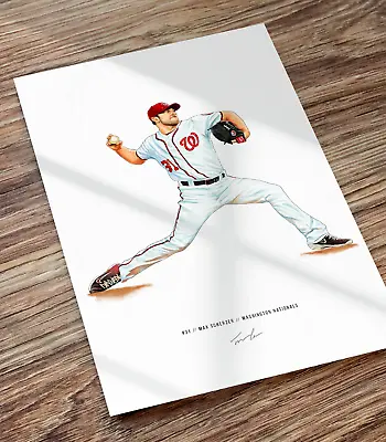 Max Scherzer Washington Nationals Baseball Illustrated Print Poster Art • $19