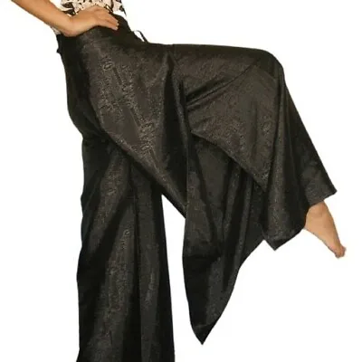 $24.15 • Buy Women's Thai Fisherman Pants Silk Yoga Wrap Wide-Leg Hippie Black Harem Trousers