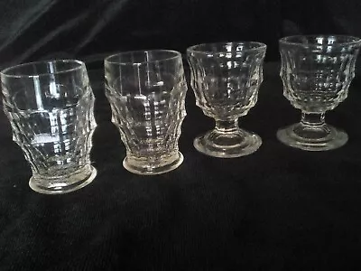 Shots/liqueur Glasses X 4 Clear Glass Jacobean Pattern - 2 Footed 2 Stemmed • £12