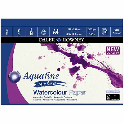 £6.70 • Buy Daler-Rowney Aquafine Texture Watercolour Paper Pad A4 300G 12Sh