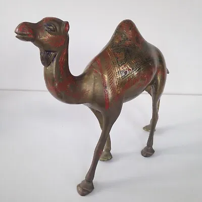 $38.98 • Buy Solid Brass Camel Figurine Etched Red And Black Paint 8x9 Inch Vintage