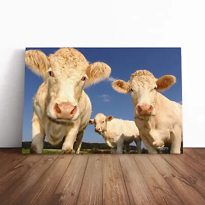 Three Cream Dairy Cows Canvas Wall Art Print Framed Picture Decor Living Room • £29.95