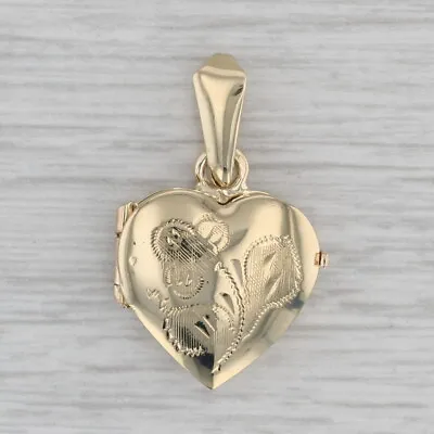 Vintage Floral Engraved Heart Picture Locket Pendant 14k Yellow Gold • $249.99